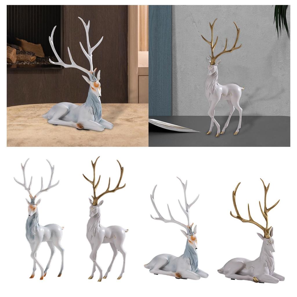 Elk Figurine Collection Resin Tabletop Ornament Animal Sculpture for Cabinet Table Centerpiece Bookshelf Shelf Home Decoration