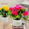 Artificial Potted Plants 5 Rose Flower Head Home Office Table Centerpiece Wedding Faux Floral Bonsai Indoor Outdoor Desktop Decoration