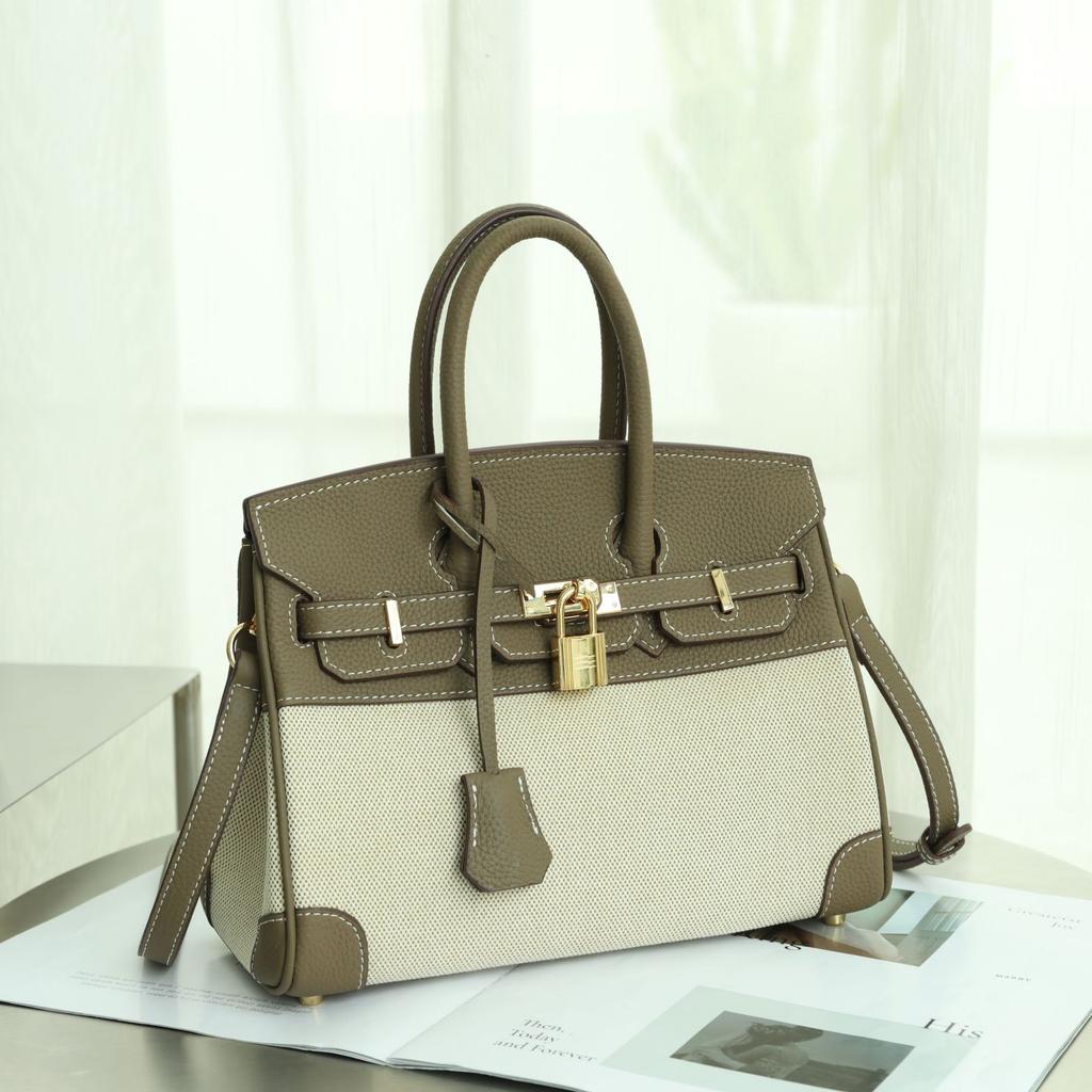 Women's Bag High-grade Canvas Women's Crossbody Bag Leather Women's Bag Casual Patchwork Color Contrast Bag Large Capacity Shoulder