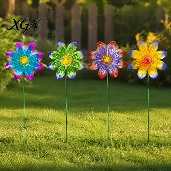 Artistic Garden Path Accents Metal Artificial Flower Stake, Decorative Yard Art Sculpture, Colorful Floral Design Lawn Ornaments Decor for Outdoor