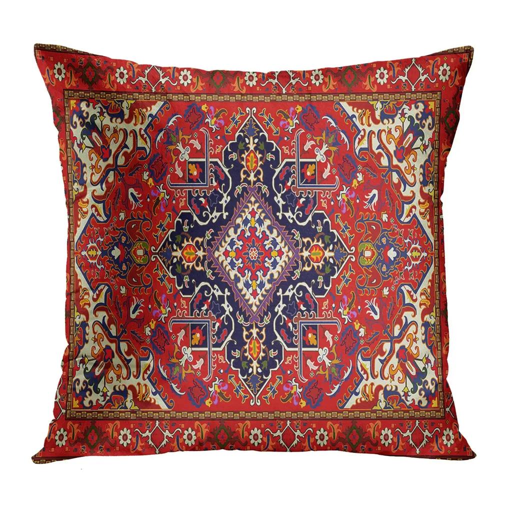Red Moroccan Ethnic Pattern Petal Short Plush Pillowcase Sofa Cushion Cover Home Decoration Can Be Customized for You 40x40