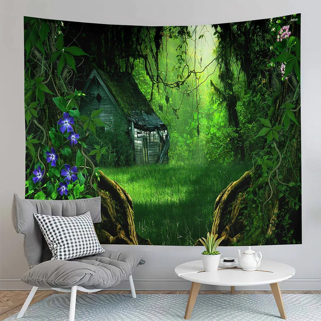Fairy Tale Forest Tapestry Full Moon Night Red Mushroom Living Room Bedroom Dormitory