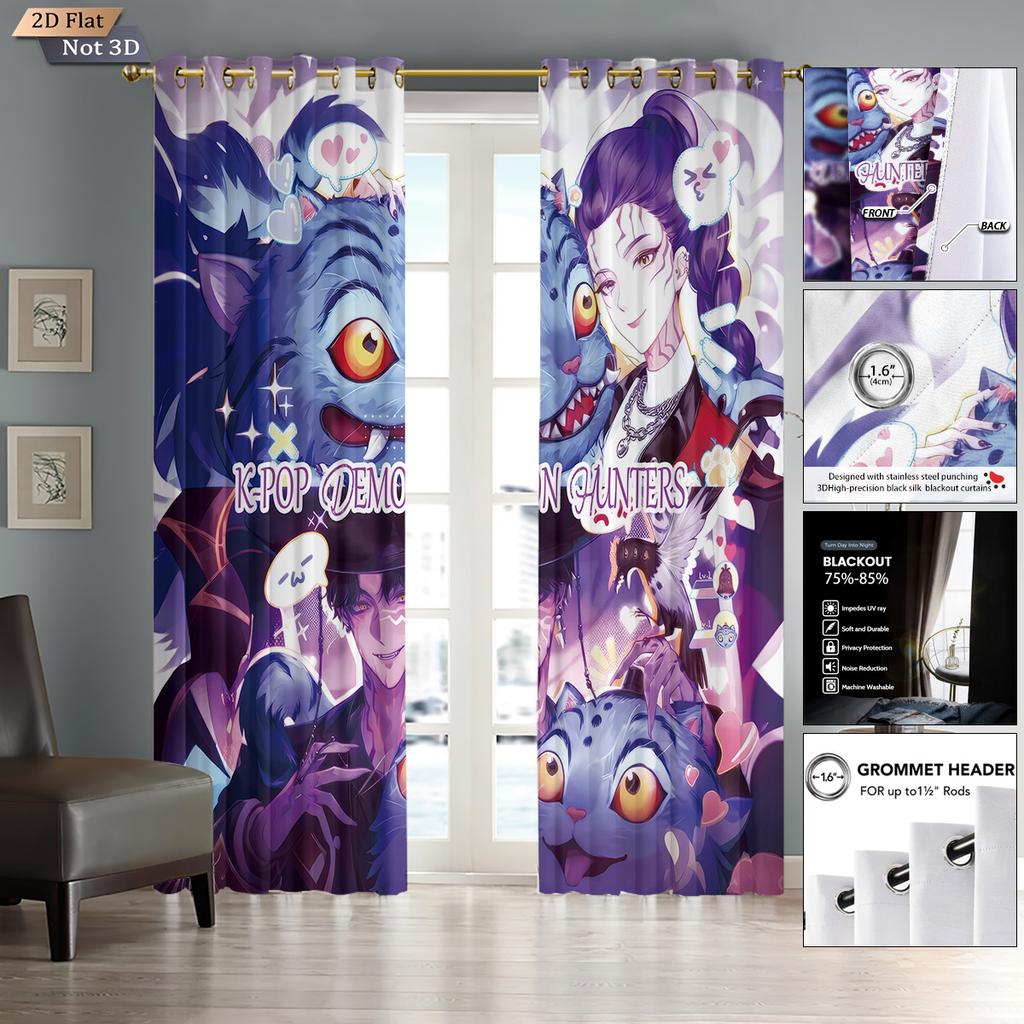 2pcs K-Pop Demon Hunters print blackout curtains multiple size living room bedroom insulation decoration machine washable