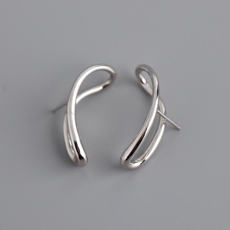 S925 Sterling Silver Earrings Personality Geometric Irregular Line Earrings for Women