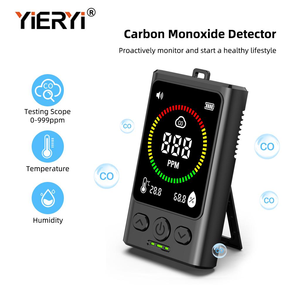 GC300 Digital Carbon Monoxide Detector CO Alarm With Temperature Humidity Sensor LCD Display Rechargeable Air Quality Monitor