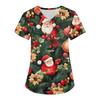 Женская мода с v-образным вырезом, короткими рукавами и карманами, топы с рождественским принтом