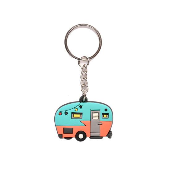 Cartoon RV Shape Keychain, Contrasting Color Keyring Accessories for Travel Trailers, Enameled Metal Retro Camping Car Keychain