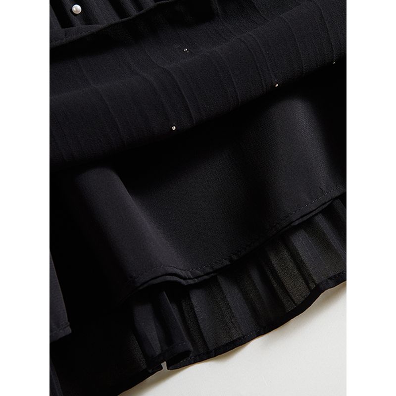 Japan Foreign Trade Order! Ten Thousand Yuan Top Goods White Pearl Round Neck High Elasticity Inclusive Pleat Dress Women's Short Skirt Summer