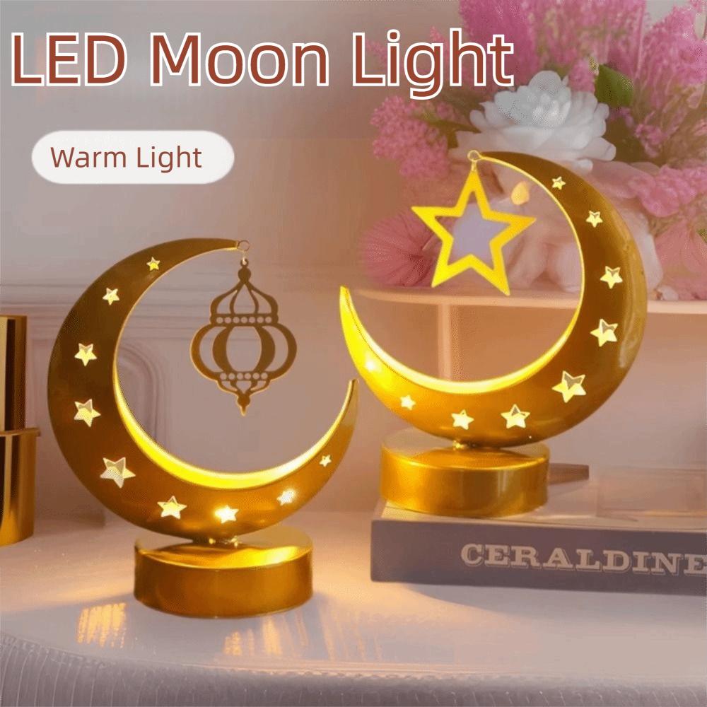 Metal Art Design Ramadan Desk Lamp Wrought Iron Hollow Eid Mubarak Lamp Party Decorations