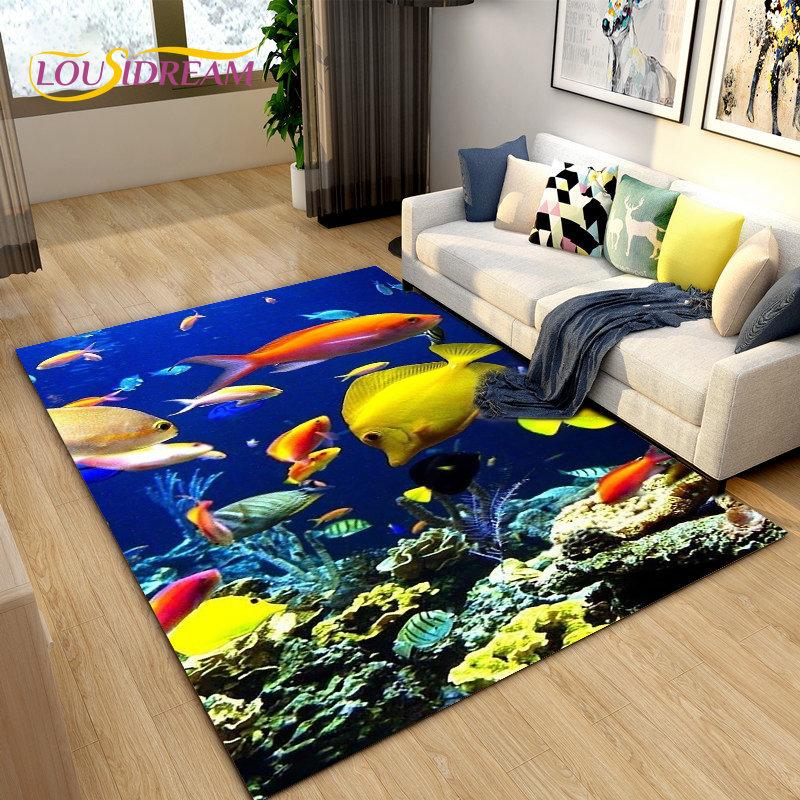 3D подводный мир, морской черепаха, дельфин, большой ковер, ковер для гостиной, спальни, дивана, коврик для кухни, нескользящий напольный коврик