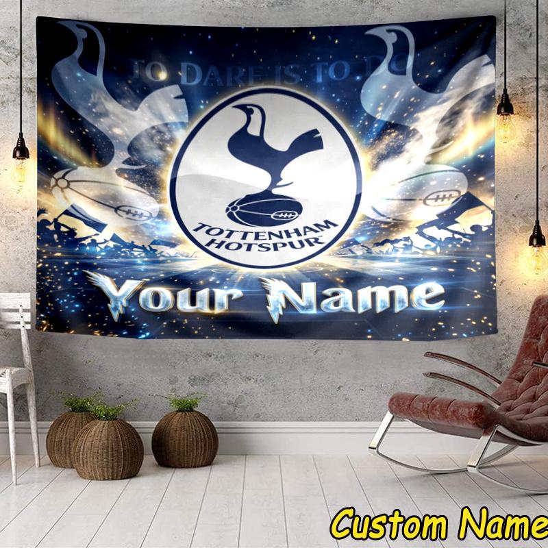 Custom Name Tottenham Hotspur Crest Tapestry Accessories for Bedroom,Livingroom, dormitory Room Wall Hanging Decor, Fan Birthday Gifts