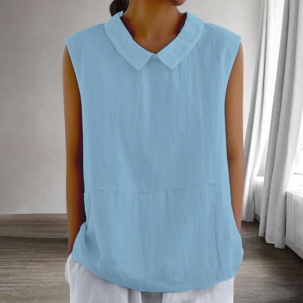 Women's Fashion Solid Color Collar Sleeveless Pullover Shirt Top