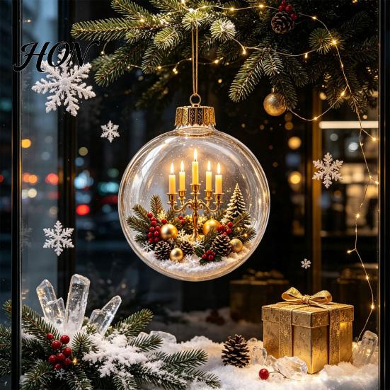 Decorative Acrylic Holiday Spheres 3D Christmas Faux Crystal Ball Ornament, Lighted Reindeer Sleigh LED Pendants Snow Scene Hanging Decor for