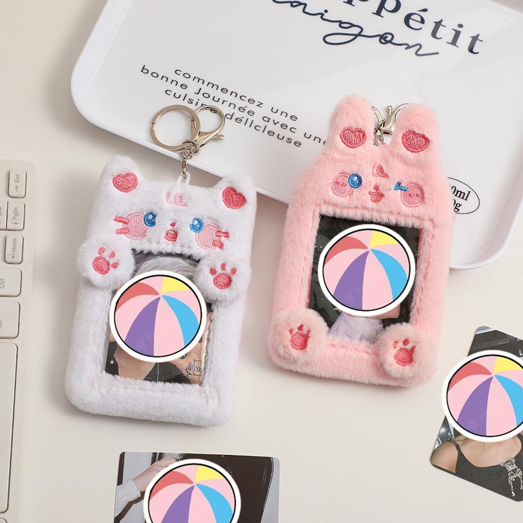 Cute Cartoon Plush Photo Card Holder for Idol Photo Collectable Soft Keychain Bag Pendant for Fans & Stationery Lovers