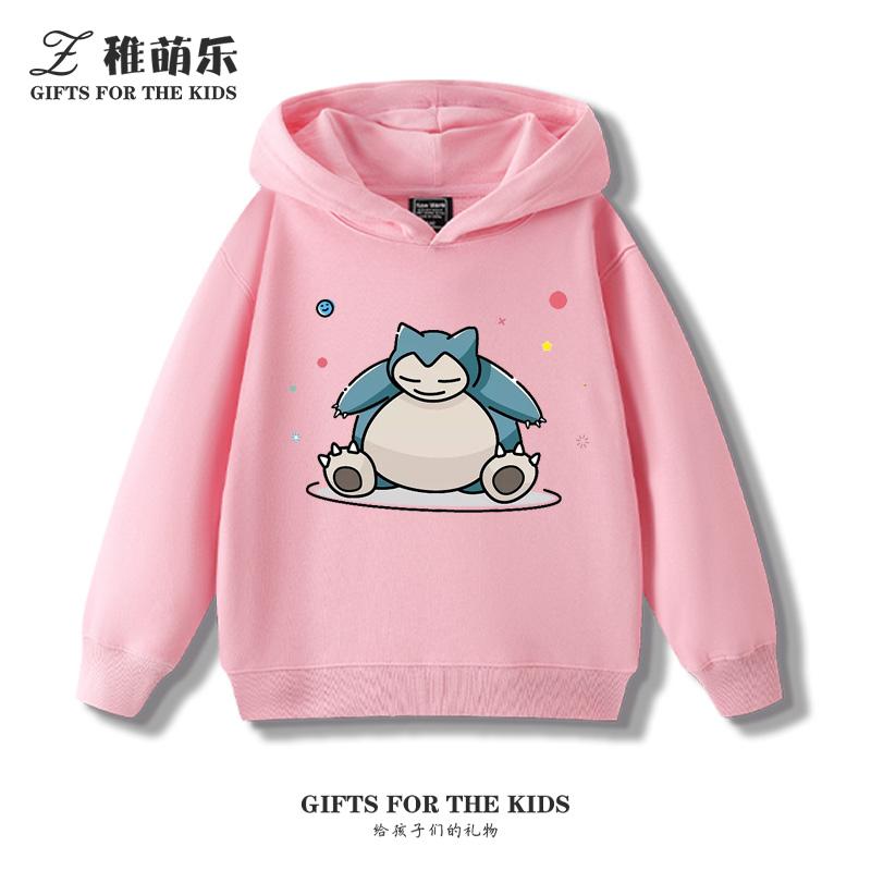 Children's Cartoon Pokémon Snorlax Printed Pullover Clothes Boys Girls Autumn and Winter Casual Fashion Warm Hooded Sweatshirt