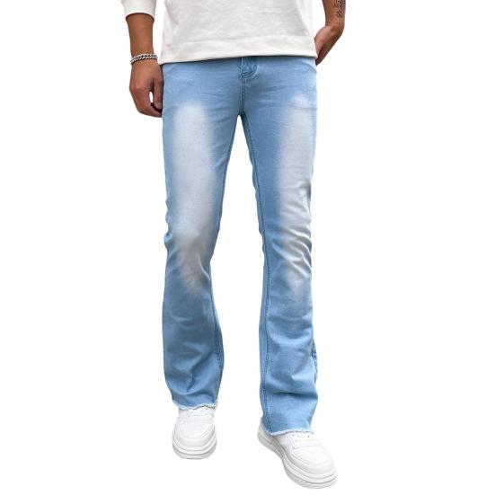 Men Jeans Regular Fit Solid Color Denim Pants with Zipper Button Placket Versatile Flared Denim Trousers Street Wear