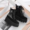 Ботинки с цветочной вышивкой в ​​стиле ретро в готическом стиле, женские ботильоны на платформе, черные замшевые ботильоны на танкетке, толстой подошве и молнии
