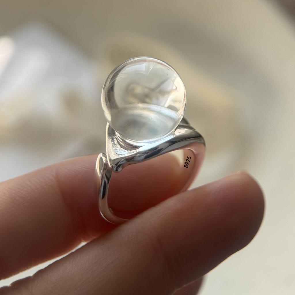 925 Silver Rings for Women Couple Minimalist Handmade Big Ball Ring Fine Jewelry Birthday Gift Prevent Allergy