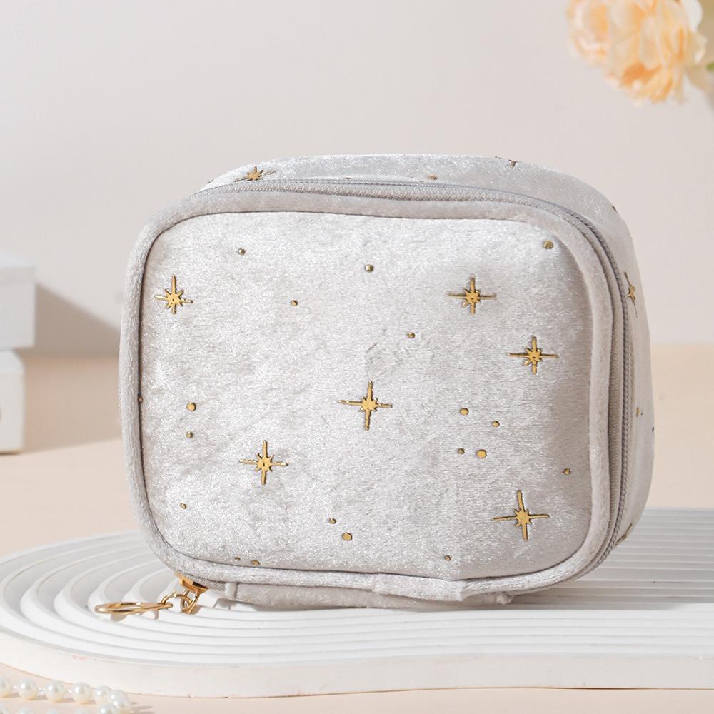 Multi-Use Portable Sparkling Star Makeup Bag Mini Size Square Shape Velvet Makeup Bag Makeup Pouch for Women