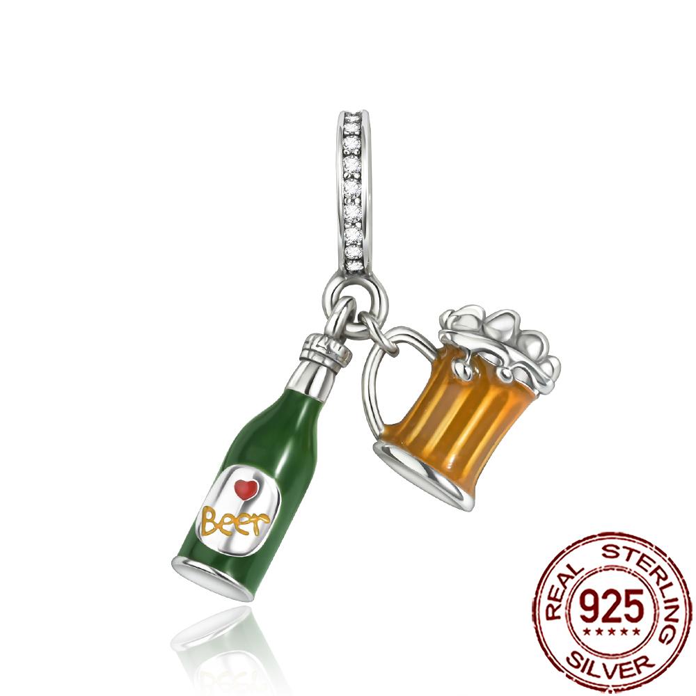 New Charms 925 Silver Fruit Food Goblet Hamburger Coffee Cup Beads Fit Bracelet Necklace DIY Jewelry