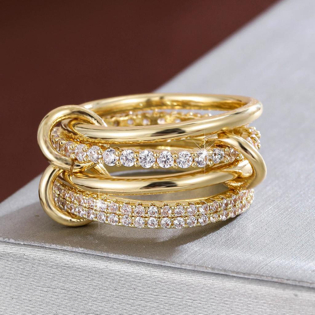 Four-piece Synthetic Zirconia Copper Ring for Women Stacking Finger Jewelry Accessories