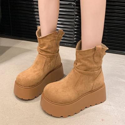Женские зимние ботинки на плоской подошве, замшевые туфли на платформе и высоком каблуке, брендовая повседневная обувь из хлопка, зимняя мода 2025 года, готические удобные ботинки Mujer