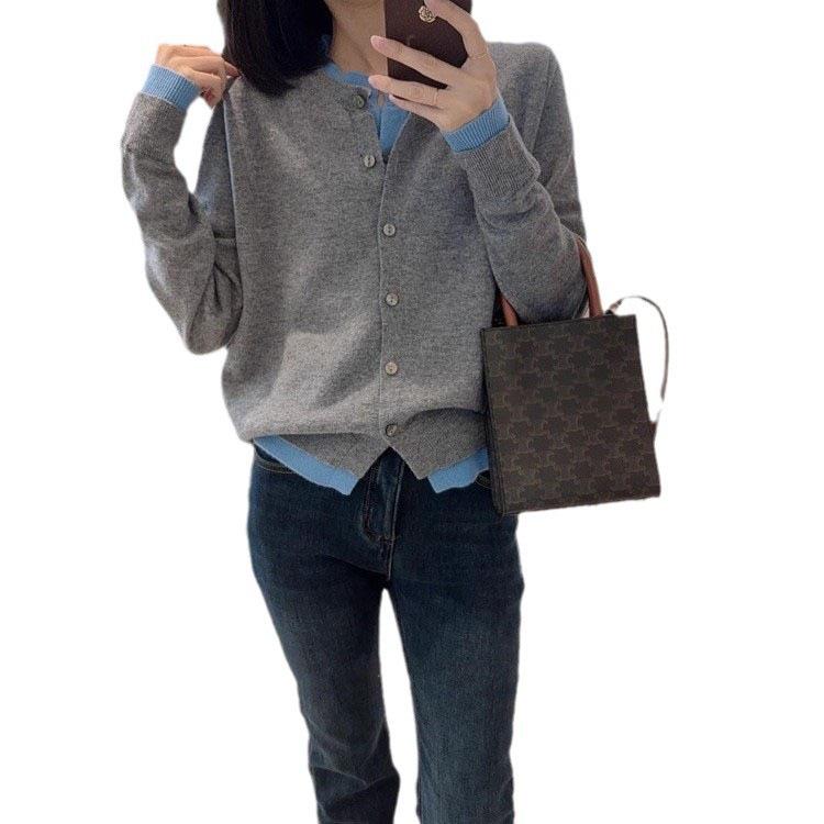 Retro Style Color-Block Two-Piece Wool Sweater - Soft, Skin-Friendly, Slimming Knit Cardigan for Women