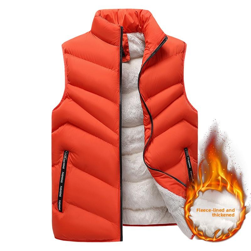 Plus Size Winter Fleece-Lined Thickened Vest for Men, Autumn and Winter Warm Outdoor Lamb Wool Vest with Stand Collar and Sleeveless Design