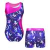 Kids Girls Gymnastics Yoga Dance Sport Sets Fancy Print Leotard and Shorts Dancewear Outfits