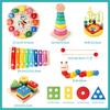 Деревянные игрушки Qizebaby для детей 2 и 3 лет, развивающие игрушки Монтессори, 6 шт., деревянные обучающие игрушки, игрушки для сопоставления фигур, музыкальные металлические колокольчики