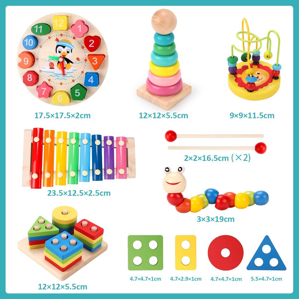Деревянные игрушки Qizebaby для детей 2 и 3 лет, развивающие игрушки Монтессори, 6 шт., деревянные обучающие игрушки, игрушки для сопоставления фигур, музыкальные металлические колокольчики