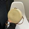 Women Round Rattan Weaving Bag Handmade Cotton Rope Knitting Crossbody Bag Summer Circular Woven Shoulder Bag Vintage Beach Bag