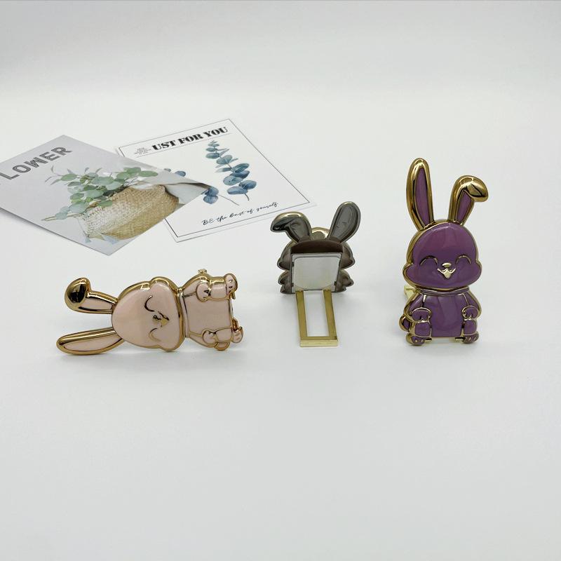 Cute Rabbit Phone Grip Stand Foldable Adjustable Universal Compatibility Cartoon Bunny Design Secure Grip for Smartphones and Tablets