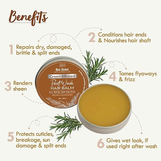 Nat Habit Argan Grapeseed Hair Balm For Men & Women Split Ends, Smoothening, Post Wash Straightening - (Pack of 1, 25ml)