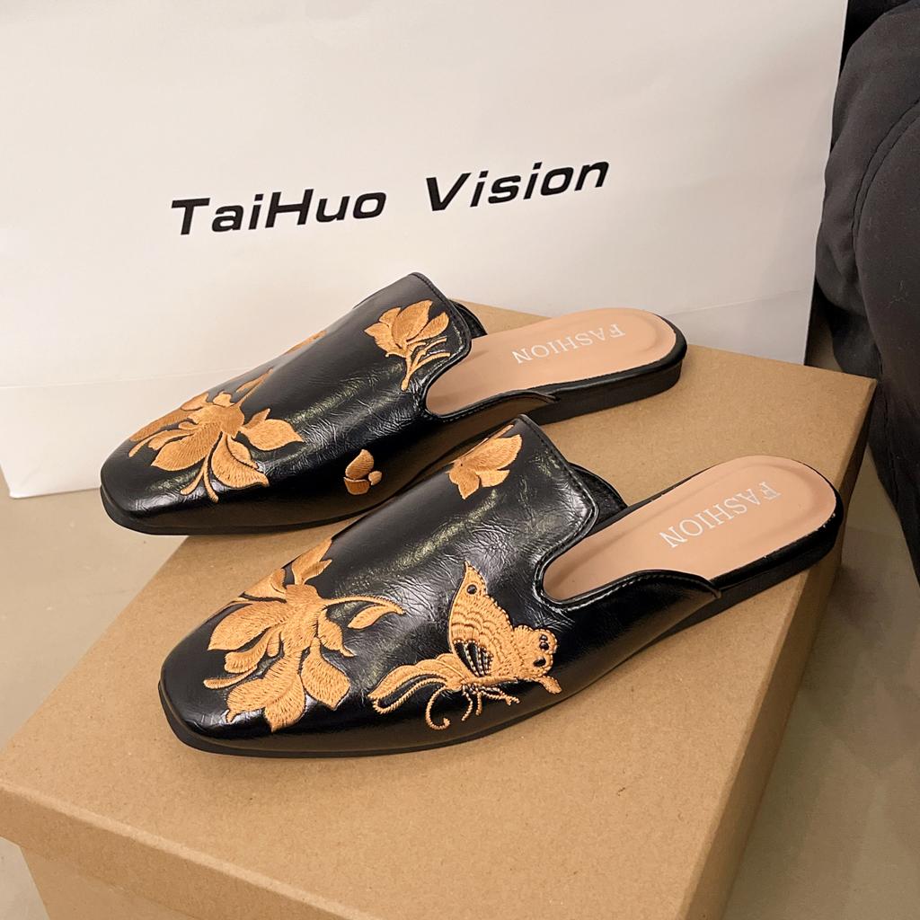 Модные женские тапочки, плоские сандалии, лоферы с квадратным носком, женские мюли, тренд 2025, летние, из мягкой кожи, неглубокие, на мягкой подошве, сандалии