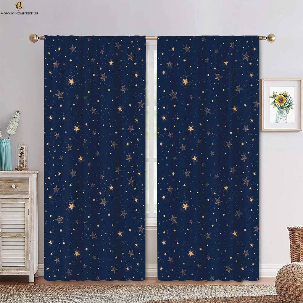 Милые шторы с рисунком звезд, луны и облаков из мультфильма, синие и белые шторы для детской комнаты, 2 шт.