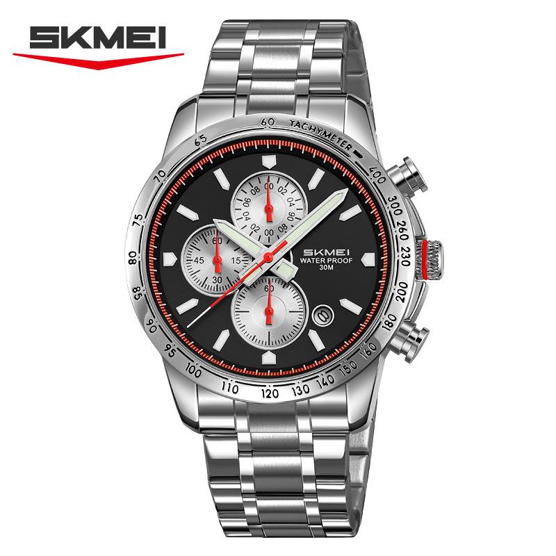 Мужские наручные часы-хронограф Модные Водонепроницаемые из нержавеющей стали Светонакопительные Автоматическая дата Кварцевые часы