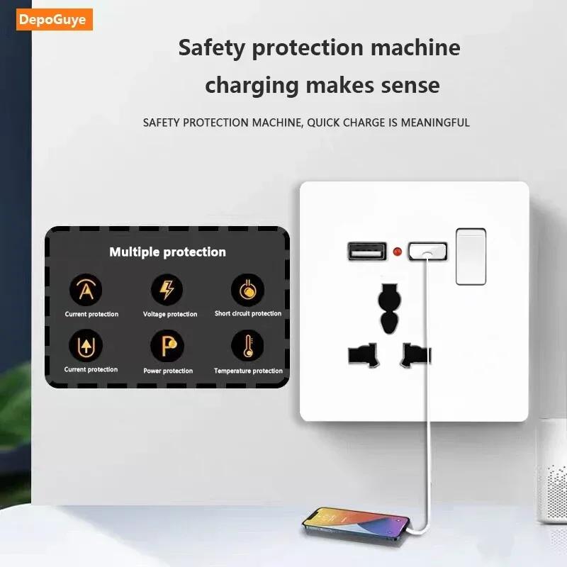 Стандартная розетка Великобритании 13А, двойная USB, вилка Type-C, настенная розетка, 1/2/3-клавишный двухпозиционный выключатель, белая универсальная 5-контактная настенная электрическая розетка