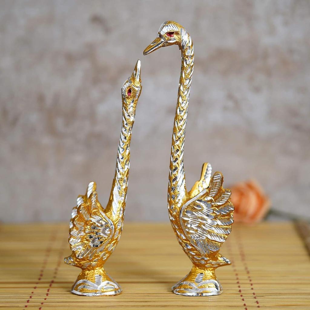 Dancing Cute Swan Couple Statues Decorative Bird Figurines Showpieces