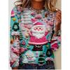Spring and Autumn Women's Top Christmas Print Pattern Round Neck T-shirt Casual Cute Style Long Sleeve T-shirt