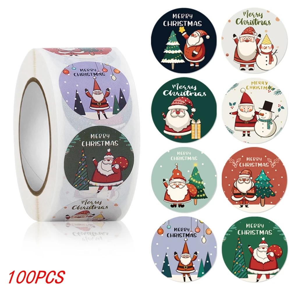 50-500Pcs Christmas Tree Santa Claus Merry Christmas Stickers 2.5cm Thank You Stickers for Gift Sealing Holiday Candy Bag Decor