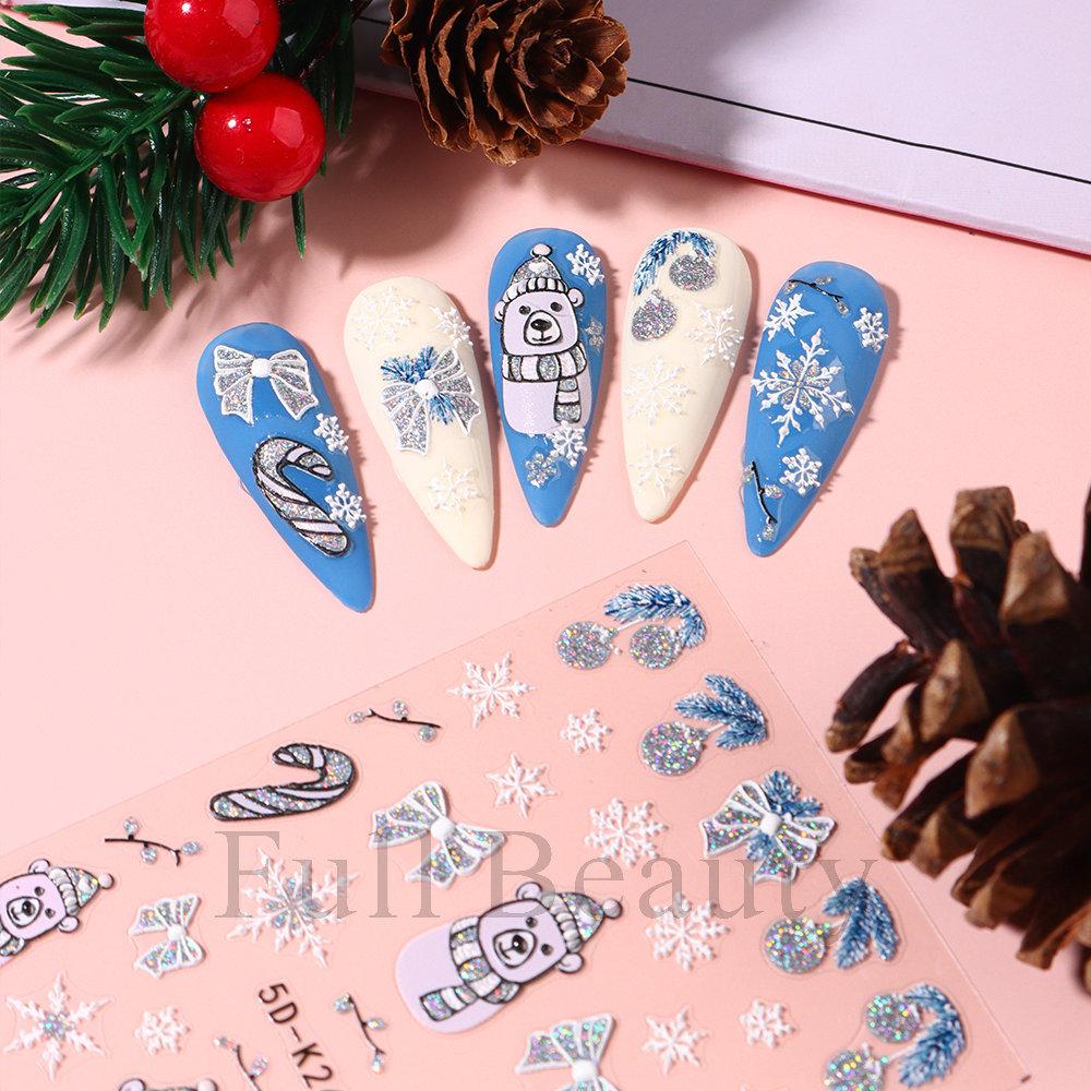 Christmas X Max Snow Manicure Decor Sliders Relief Engraved 5D Embossed Nail Stickers Nail Art Sticker Decal