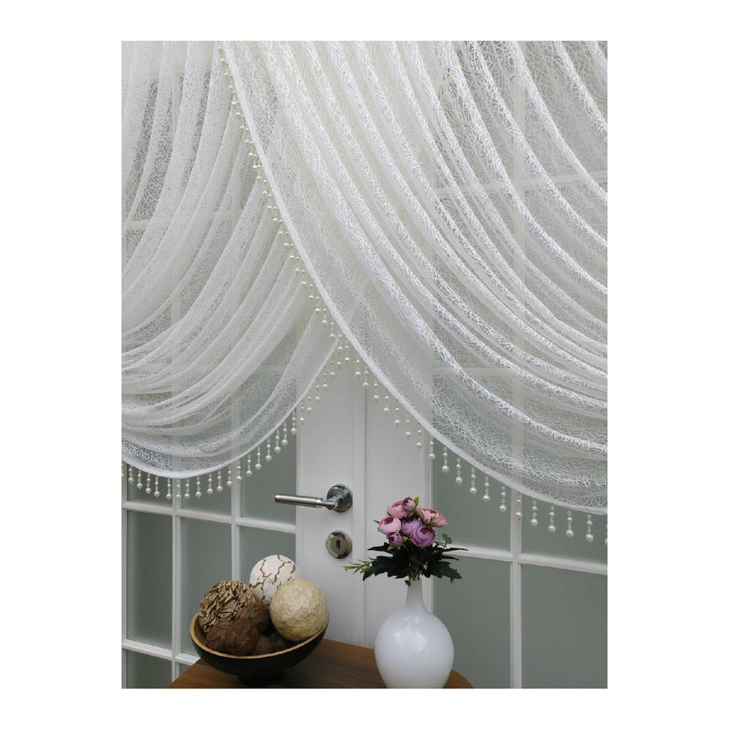 Специальный вязаный текстурированный занавес из тюля Cruve - включая бусины, 200x260, галстук, 1/4