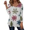 Women's Fashion Casual Christmas Tree Print V-Neck Decorative Button Long Sleeve T-Shirt Top