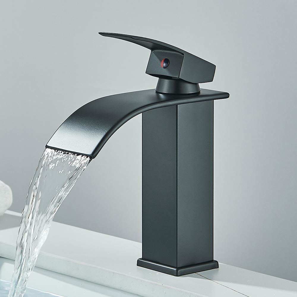 Quyanre Matte Black Waterfall Basin Faucet Single Handle Mixer Hot Cold Water Basin Crane Tap For Bathroom Wash Basin Mixer Tap