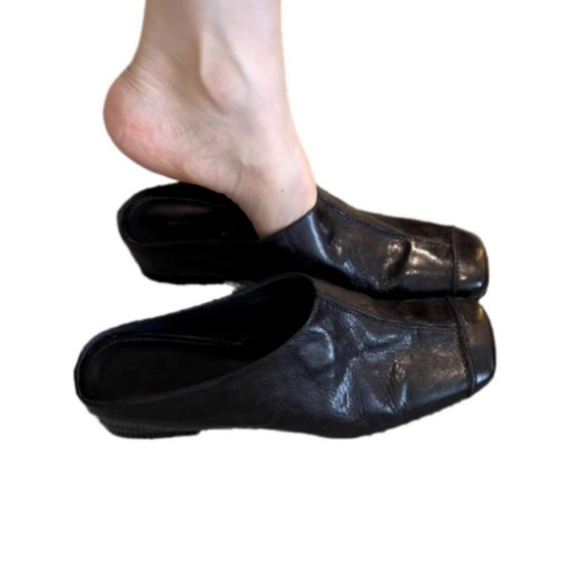 Модные Роскошные Женские Летние Кожаные Шлепанцы Балетки Мелкие Ленивые Лодочки Слингбэки Мюли Обувь Мягкие Теплые Лоферы Женские Шлепанцы Вьетнамки Тонгс Женские