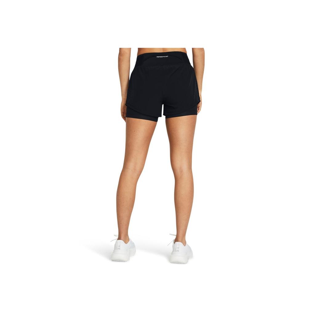 Under Armour Speed Pocket Two-In-One Logo Print Elastic Mid-Waist Sports Shorts Women Shorts Black 1383165-001