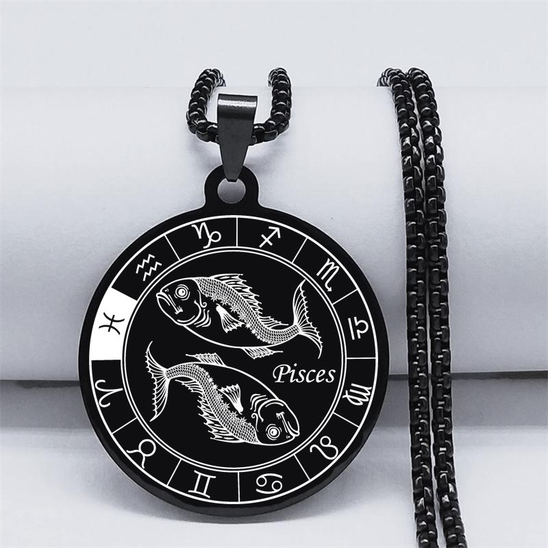 12 зодиакального созвездия Овен Рыбы Лев Весы Скорпион Козерог Кулон Ожерелье из нержавеющей стали Дамы Мужчины Серебряная цепочка Ожерелье Ювелирные изделия