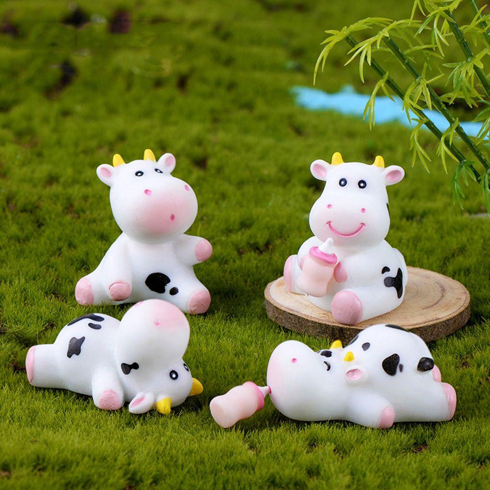 Fairy Garden Micro Landscape Animal Model Little Statue Cow Figurines Miniature Dairy Cattle