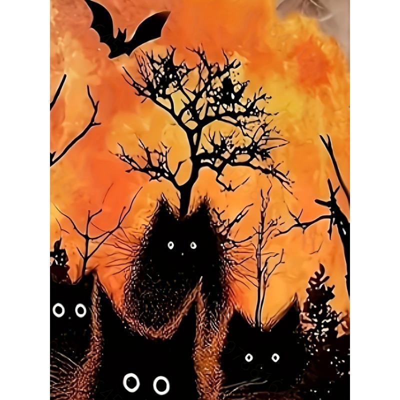 Повседневная свободная детская футболка с принтом «Черные кошки и летучие мыши» на Хэллоуин, круглый вырез, слегка эластичный летний трикотажный топ